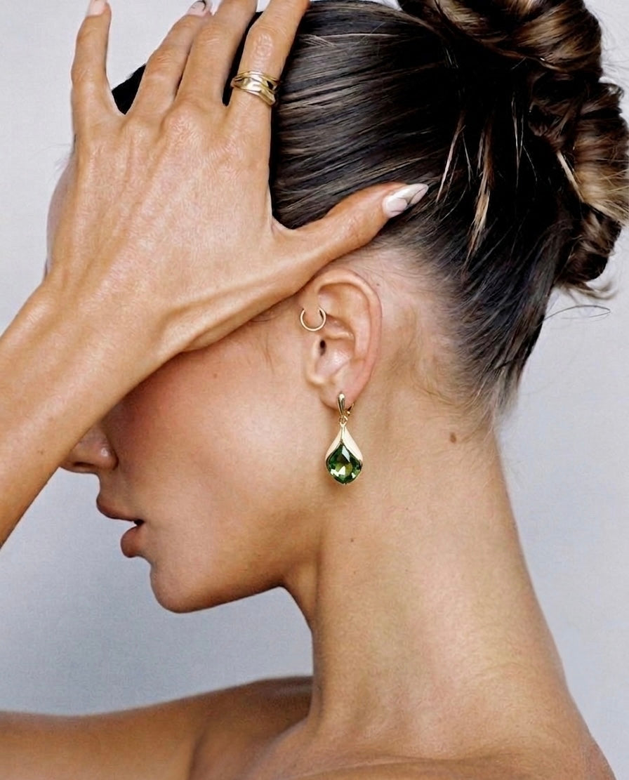Teardrop Green Gemstone |18k Gold Plated Earrings