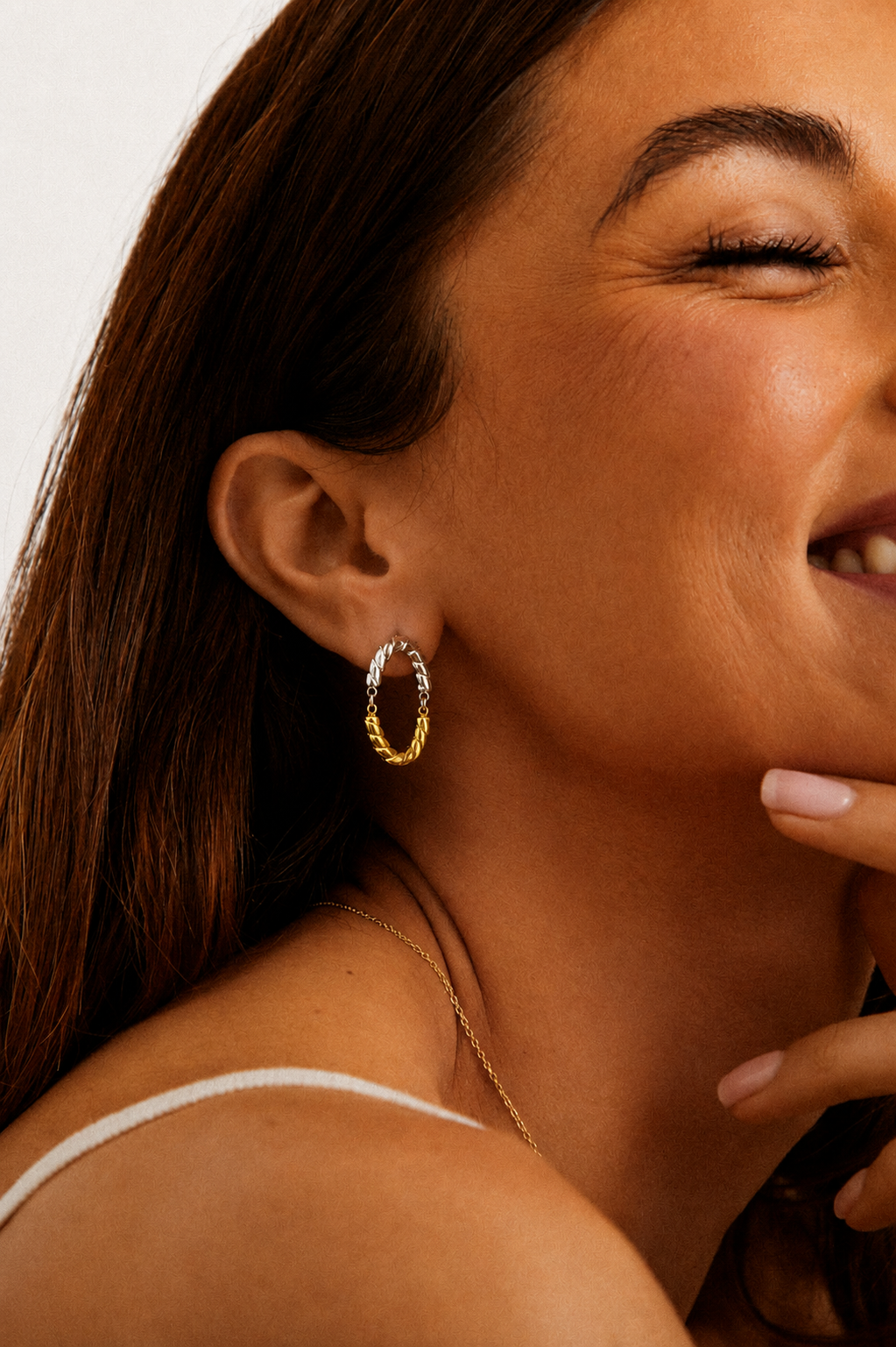 Two-Tone Twisted Oval Hoop Earrings | Mixed Metal Gold & Silver Plated