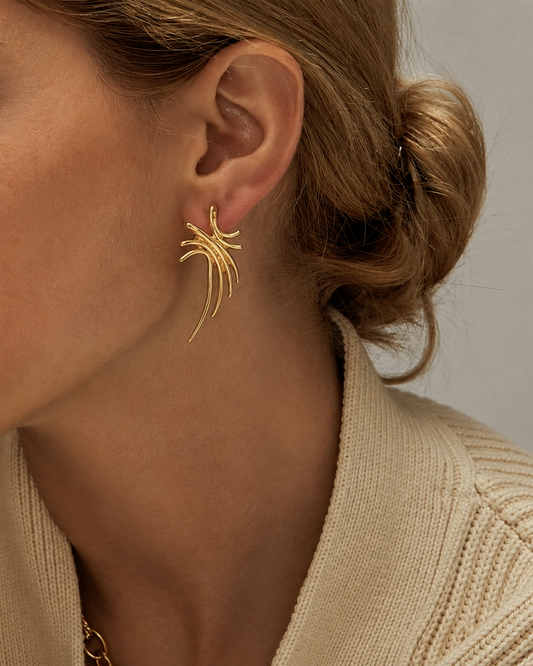 Abstract Fan Statement Earrings | Sculptural 18K Gold-Plated Stainless Steel Jewelry