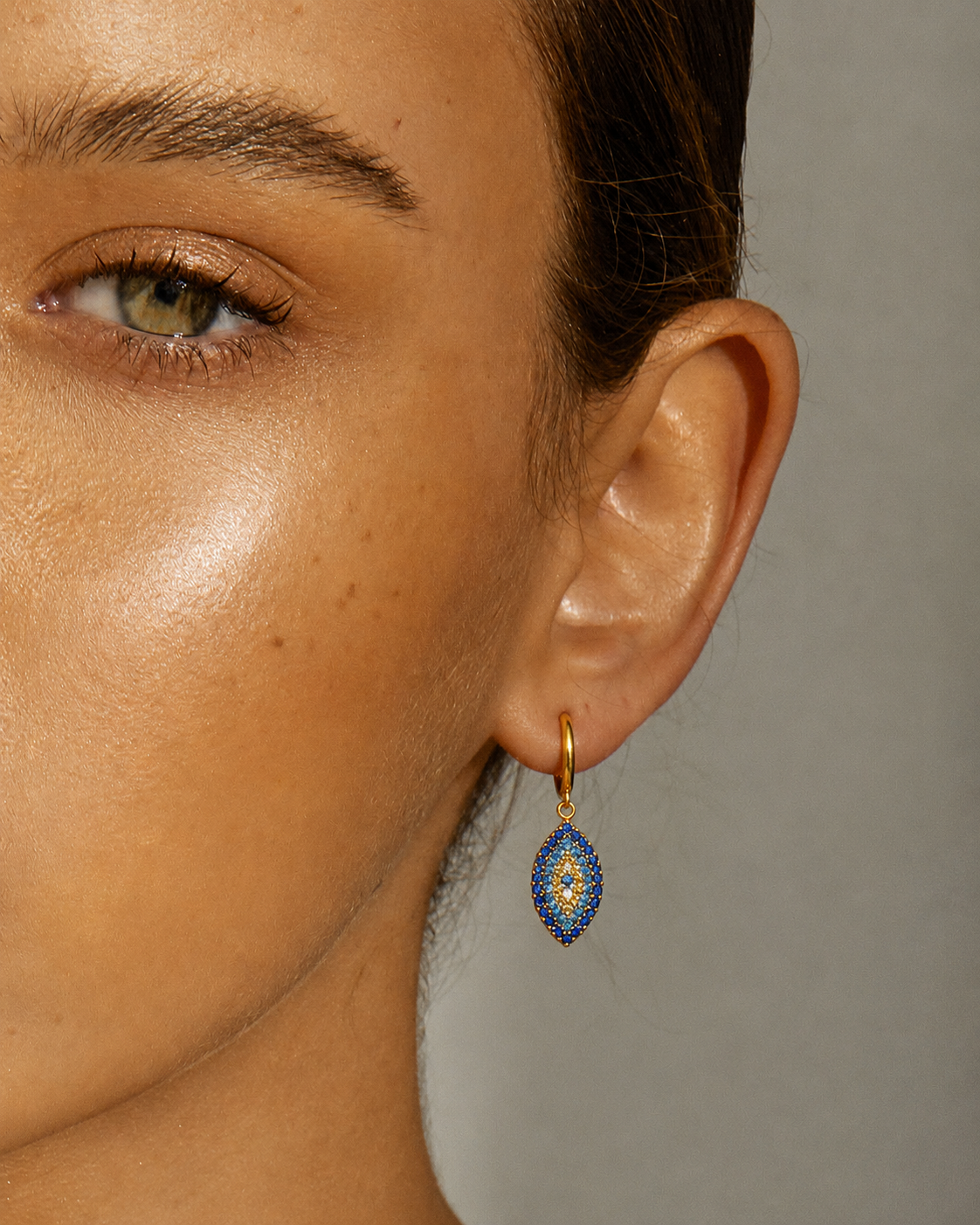 Pavé Evil Eye Drop Hoop Earrings | 18K Gold-Plated Symbolic Jewelry