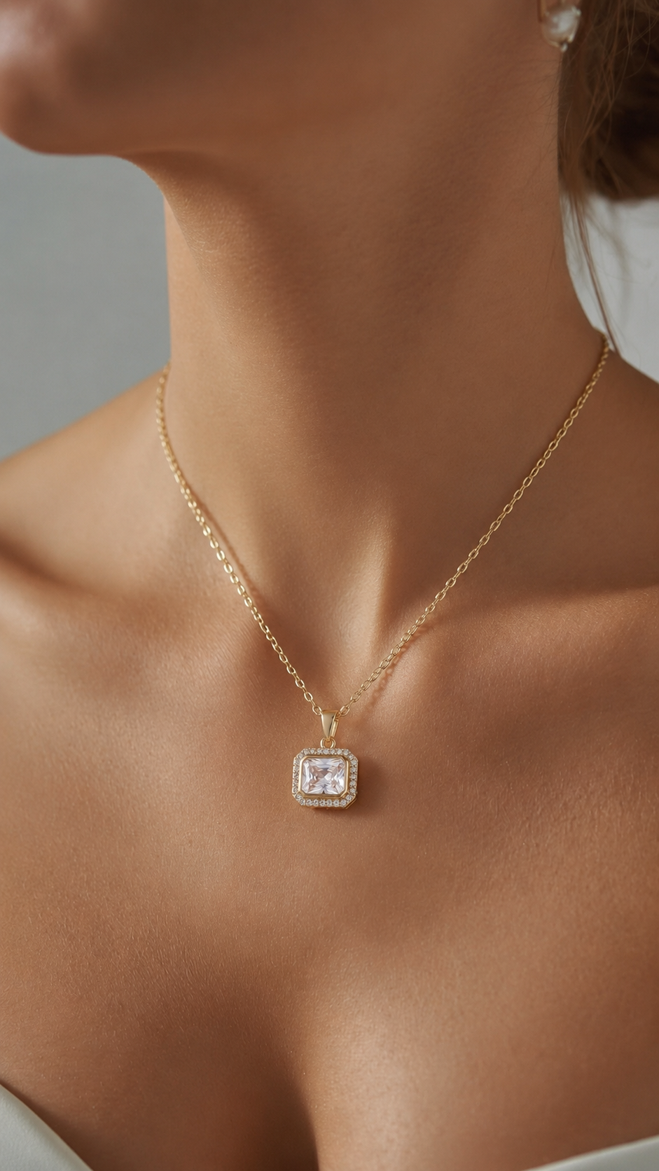 Radiant Cushion-Cut Halo Pendant Necklace | Timeless Sophistication