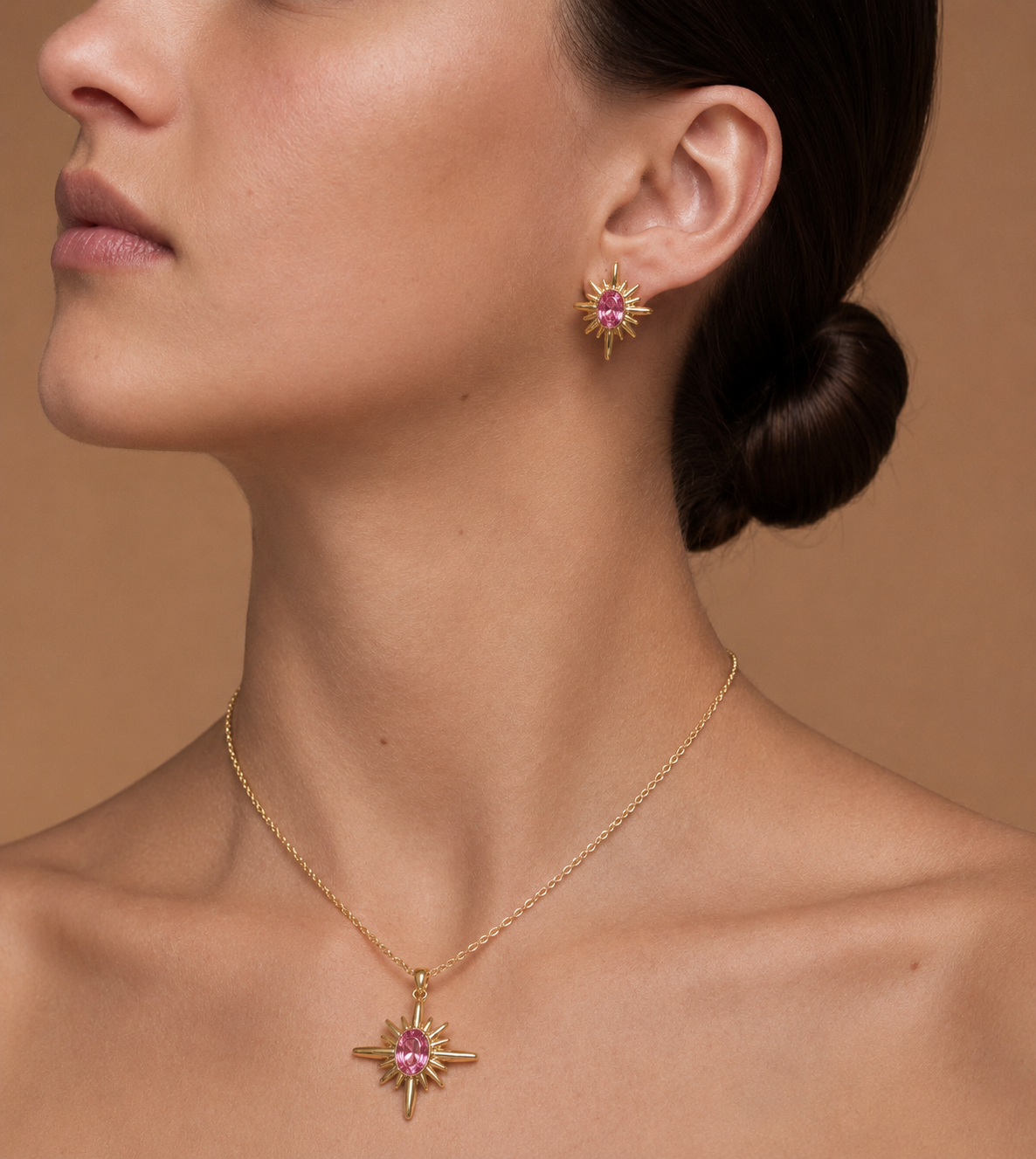 North Star Pink Gemstone Jewelry Set | Radiant & Symbolic Elegance