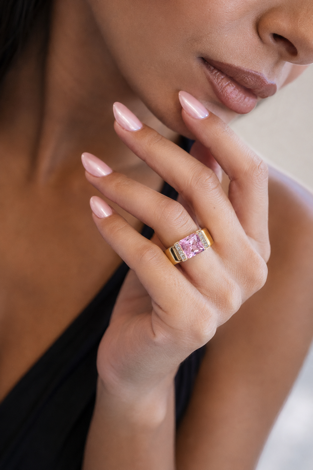 Pink Gemstone Gold Statement Ring | Bold Elegance
