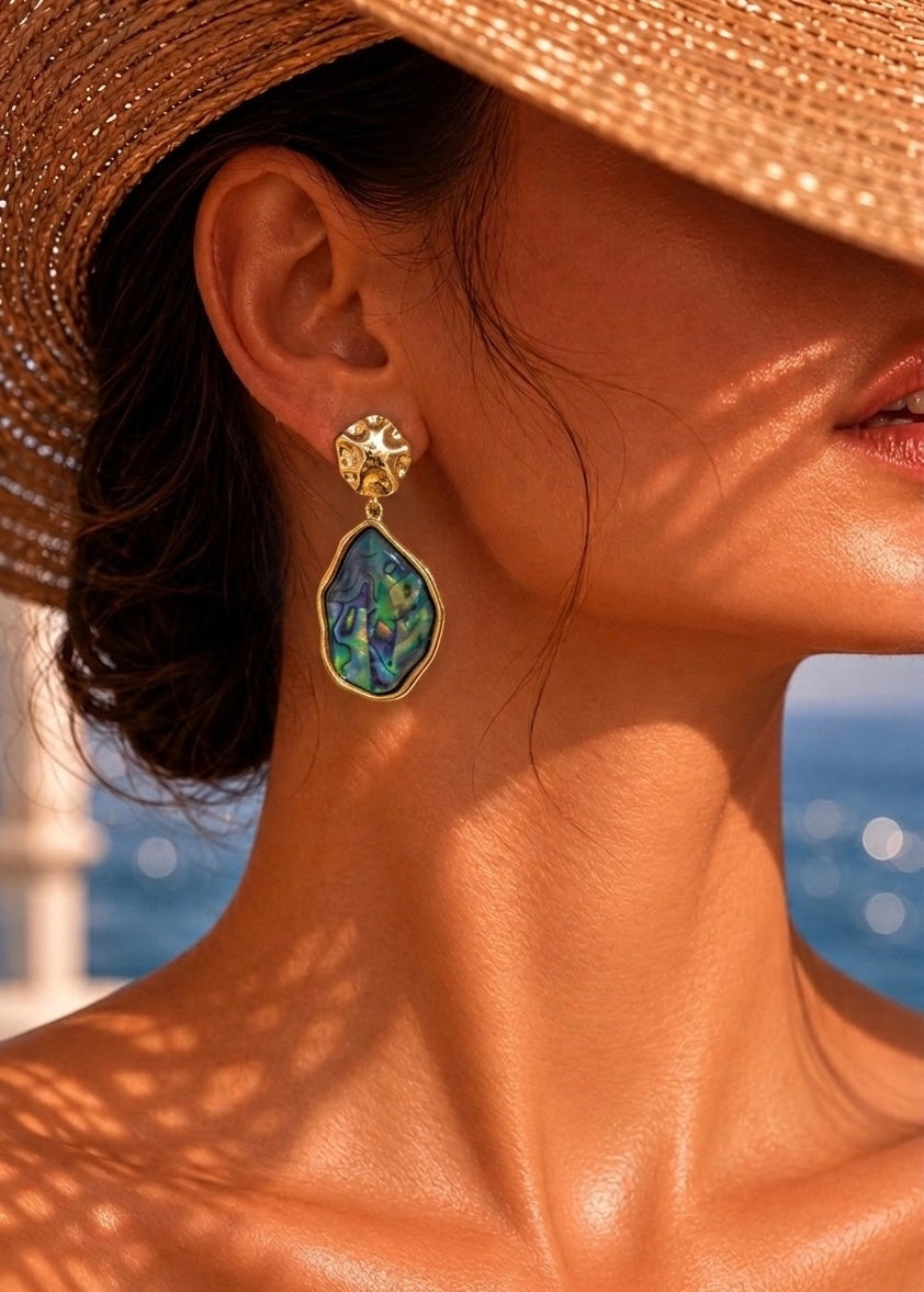 Iridescent Abalone Shell | 18k Gold Plated Statement Earrings