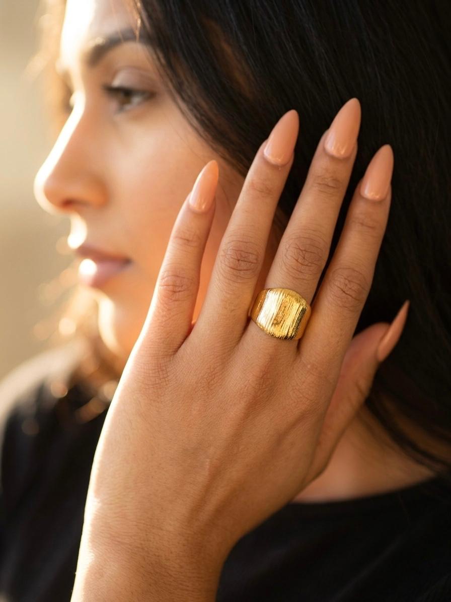 The Stria Band | Textured 18K Gold-Plated Stainless Steel Statement Ring