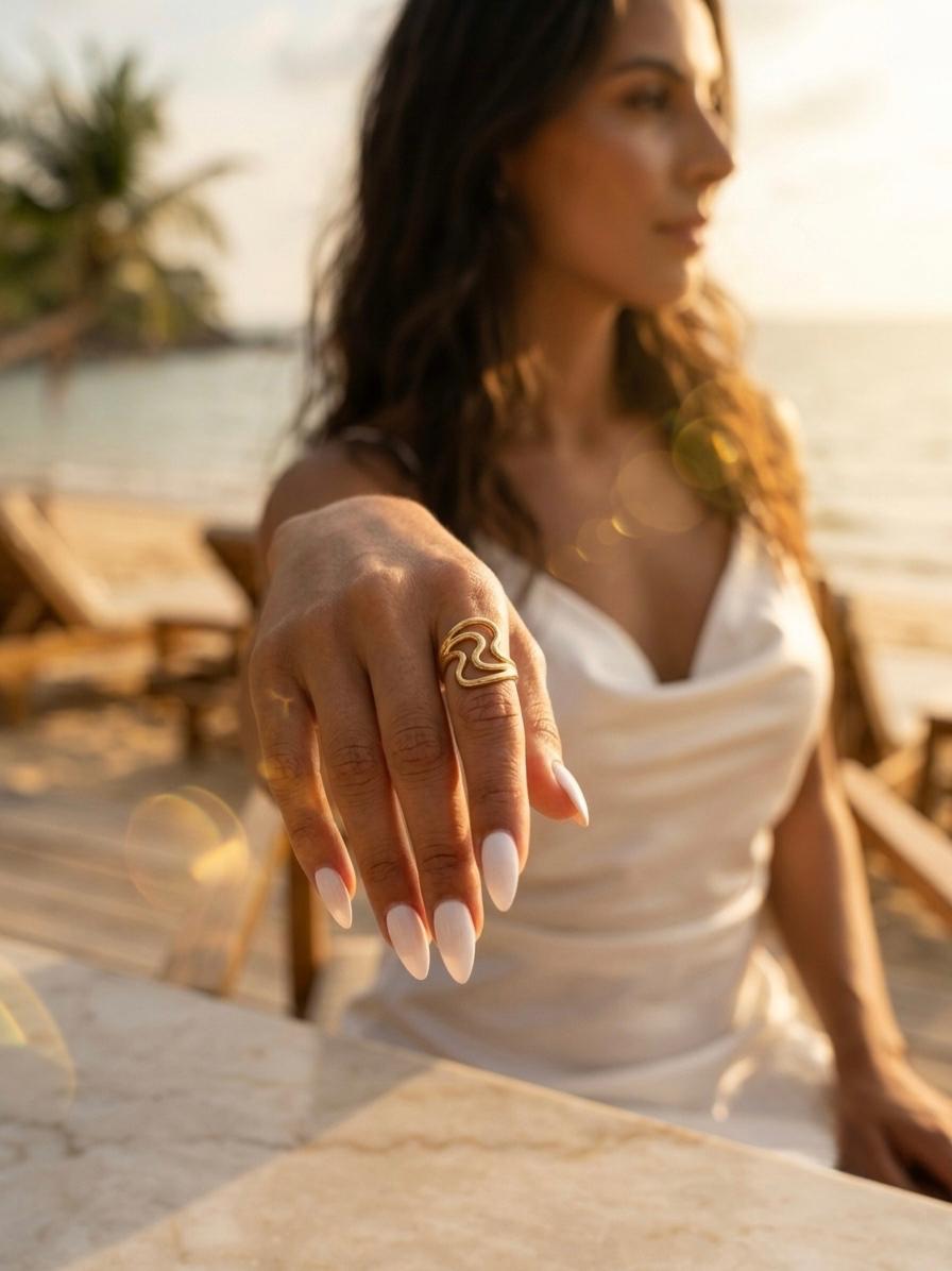 The Ethereal Wave Band | 18K Gold-Plated Sculpted Statement Ring