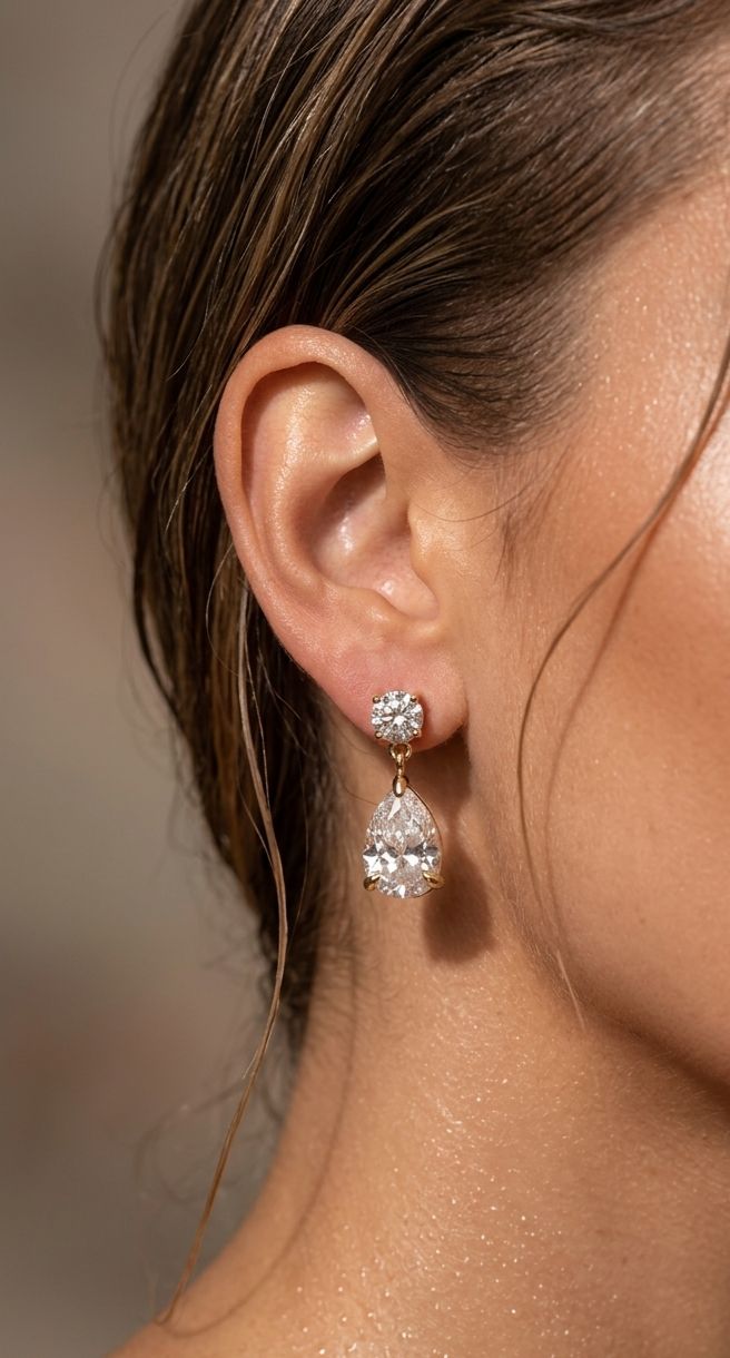 Solitaire Teardrop Drop Earrings | 18K Gold-Plated Classic Luxury Jewelry