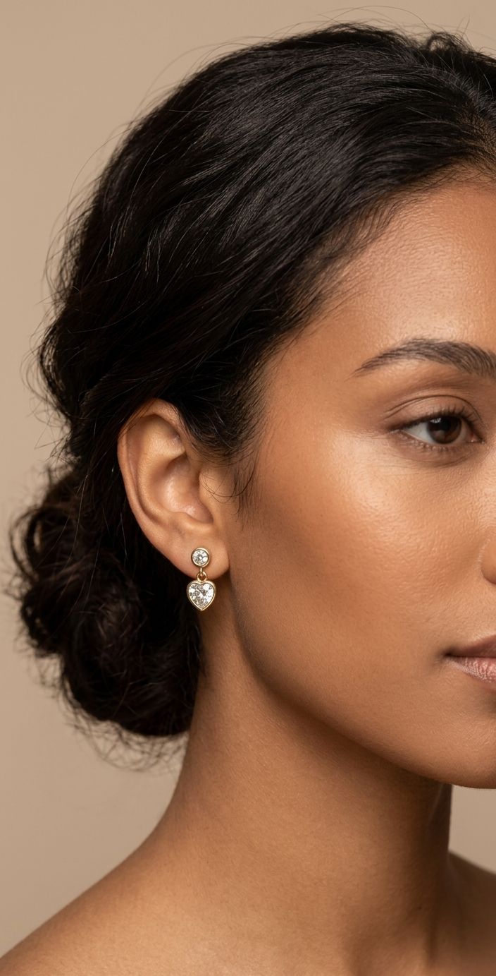 Heart & Solitaire Drop Earrings | 18K Gold-Plated Romantic Jewelry