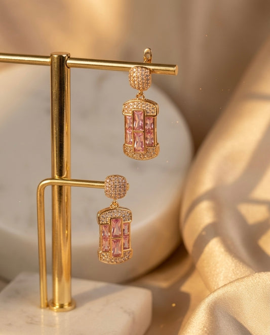 Golden Lantern Pink Gemstone Drop Earrings | 18k Gold Plated