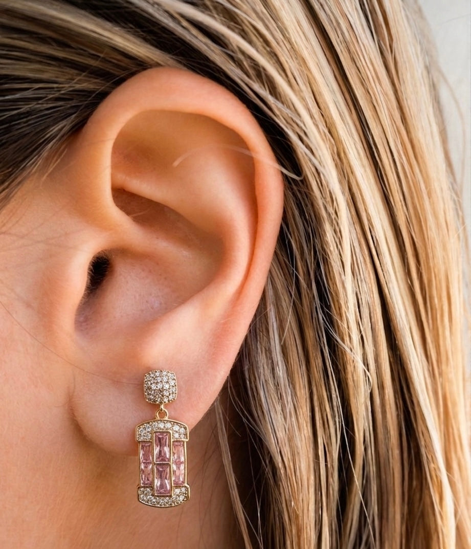 Golden Lantern Pink Gemstone Drop Earrings | 18k Gold Plated