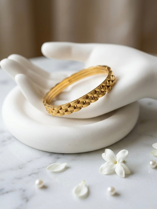 Classic Link-Style Anti-Tarnish Kada – Premium Gold-Plated Statement Bangle