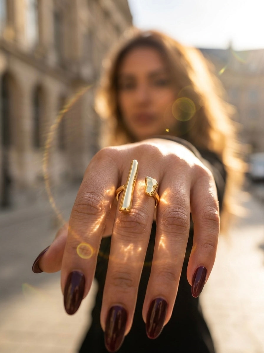 Modernist Gold Split Bar Ring