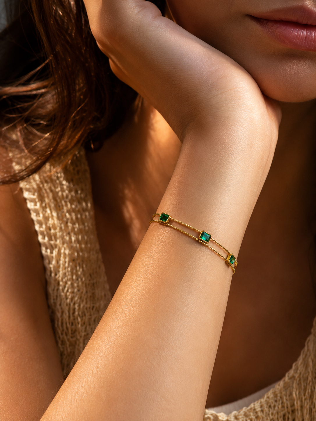 Verdant Emerald Duo-Chain Bracelet