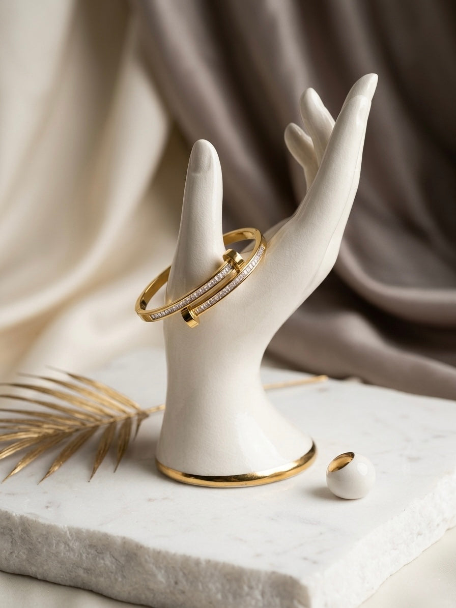 Signature Nail-Clasp Crystal Bangle – Anti-Tarnish Gold-Plated