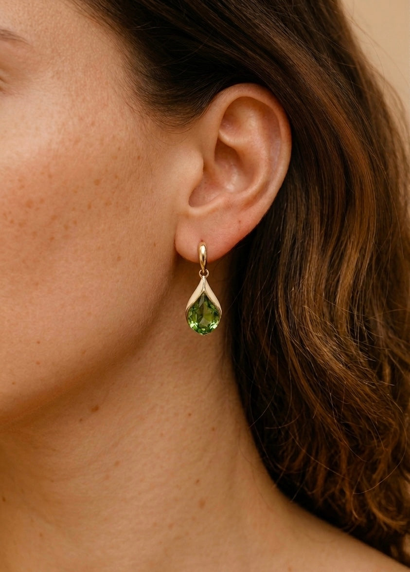 Teardrop Green Gemstone |18k Gold Plated Earrings