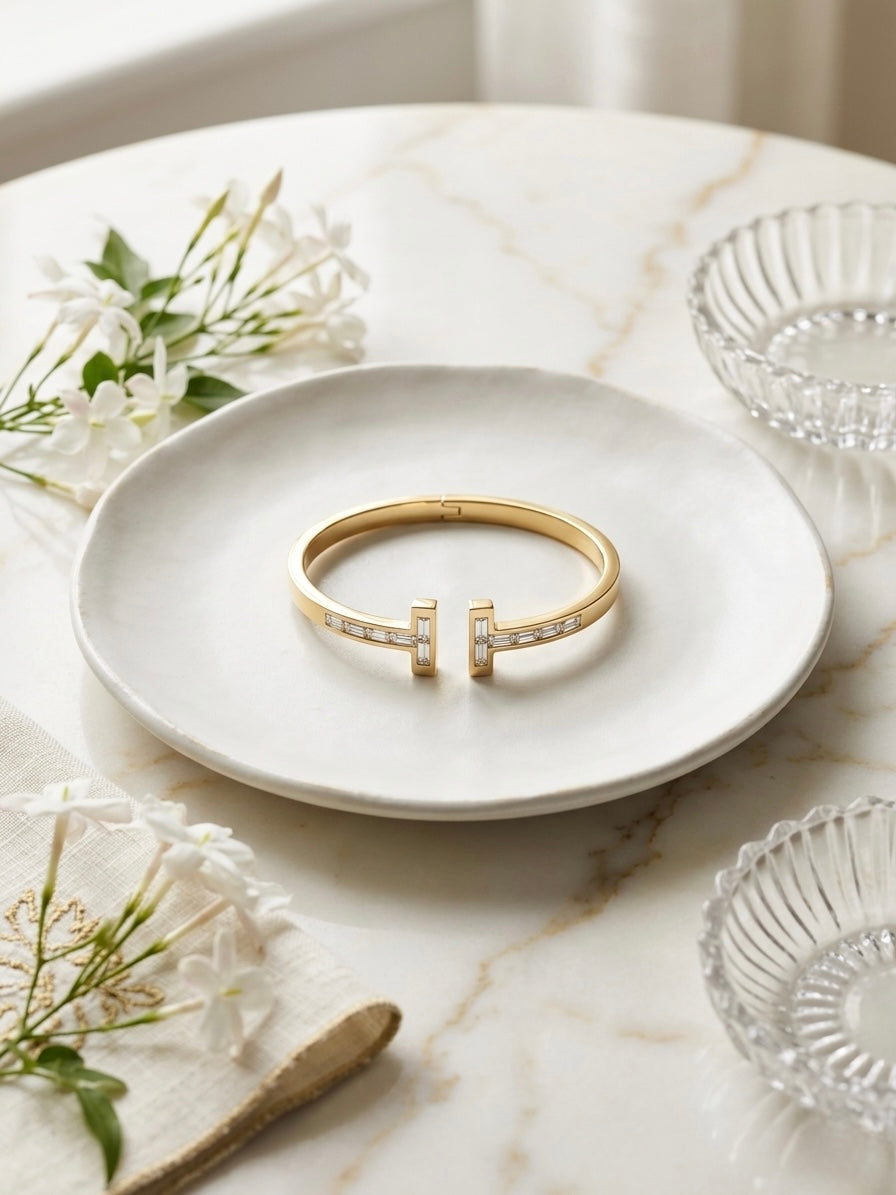Adorable Mini T-Bar Crystal Kada – Anti-Tarnish Gold-Plated