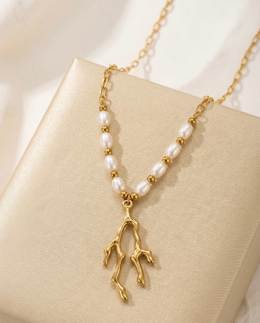 Coastal Pearl Coral Pendant Necklace | Nautical Elegance ✨