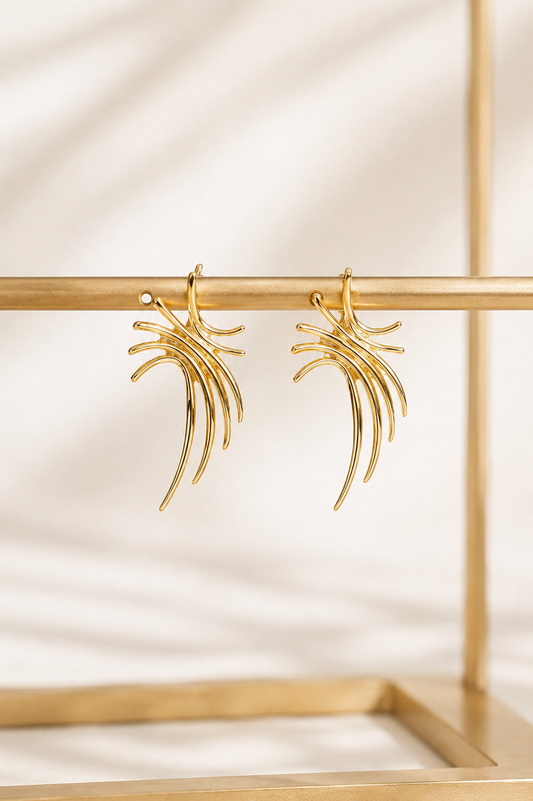Abstract Fan Statement Earrings | Sculptural 18K Gold-Plated Stainless Steel Jewelry