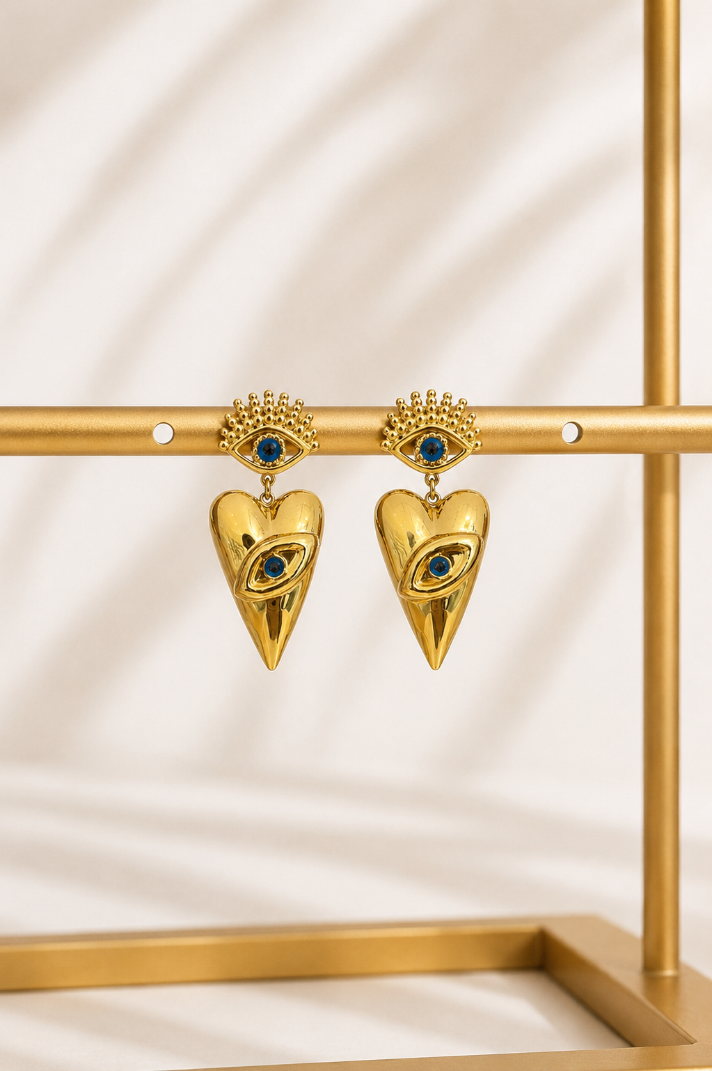 Mystic Heart & Eye Statement Earrings | 18K Gold-Plated Symbolic Jewelry
