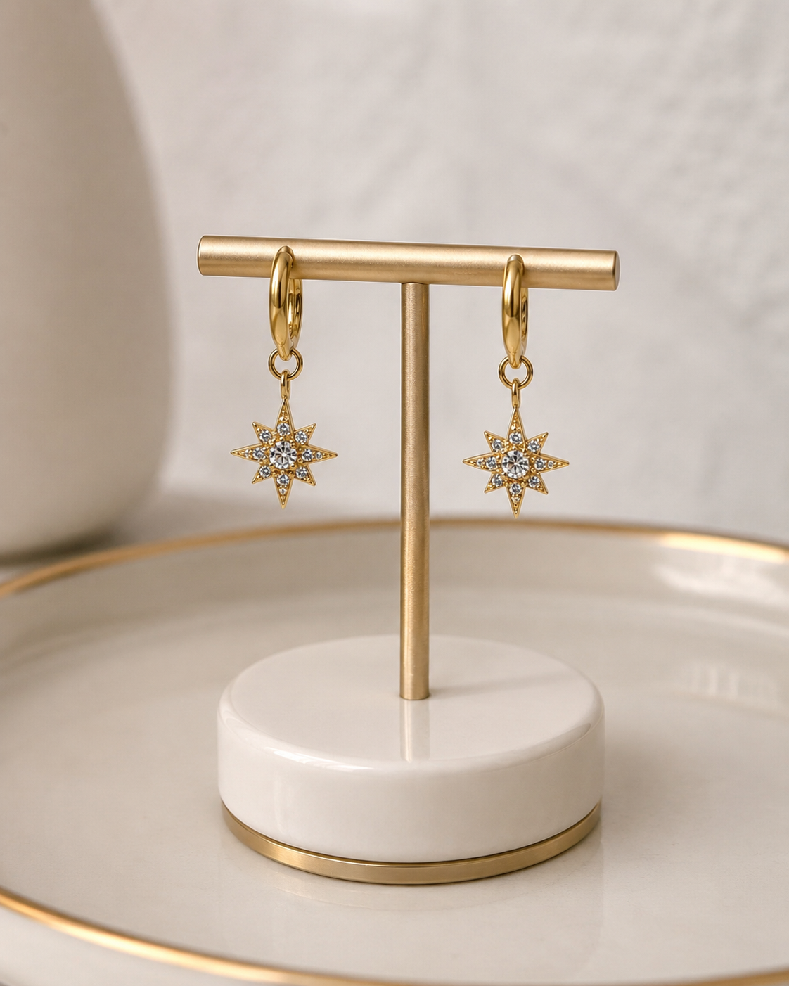Dainty North Star Hoop Earrings | 18K Gold-Plated Celestial Jewelry