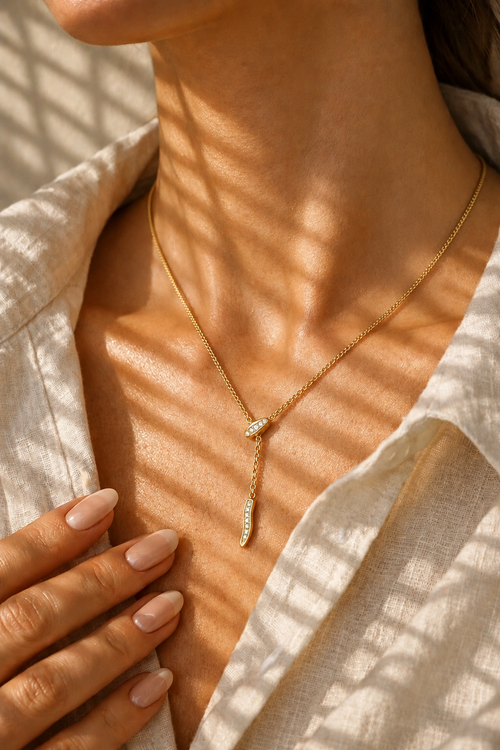 Modern Lariat Drop Necklace | 18K Gold-Plated Y-Chain with Pavé Accents