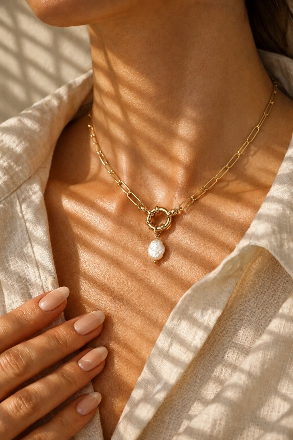 Baroque Pearl Toggle Necklace | 18K Gold-Plated Paperclip Chain