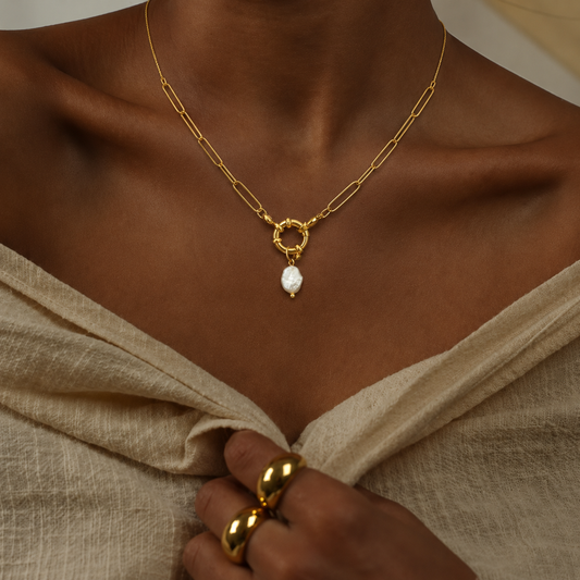 Baroque Pearl Toggle Necklace | 18K Gold-Plated Paperclip Chain