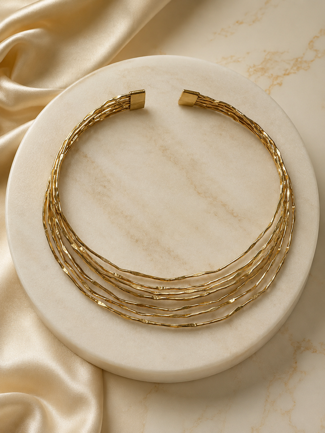 Multi-Layered Textured Brass Choker Necklace | Artisan Statement Jewelry | 18k Gold Plated
