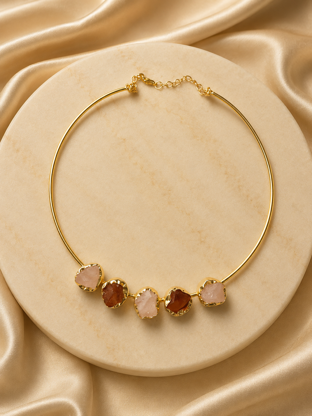 Raw Gemstone Brass Collar Necklace | Artisan Statement Jewelry | 18k Gold Plated