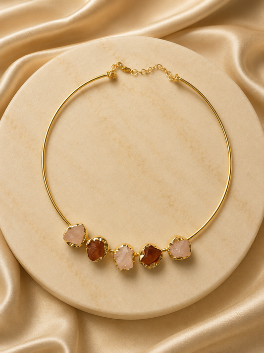 Raw Gemstone Brass Collar Necklace | Artisan Statement Jewelry | 18k Gold Plated
