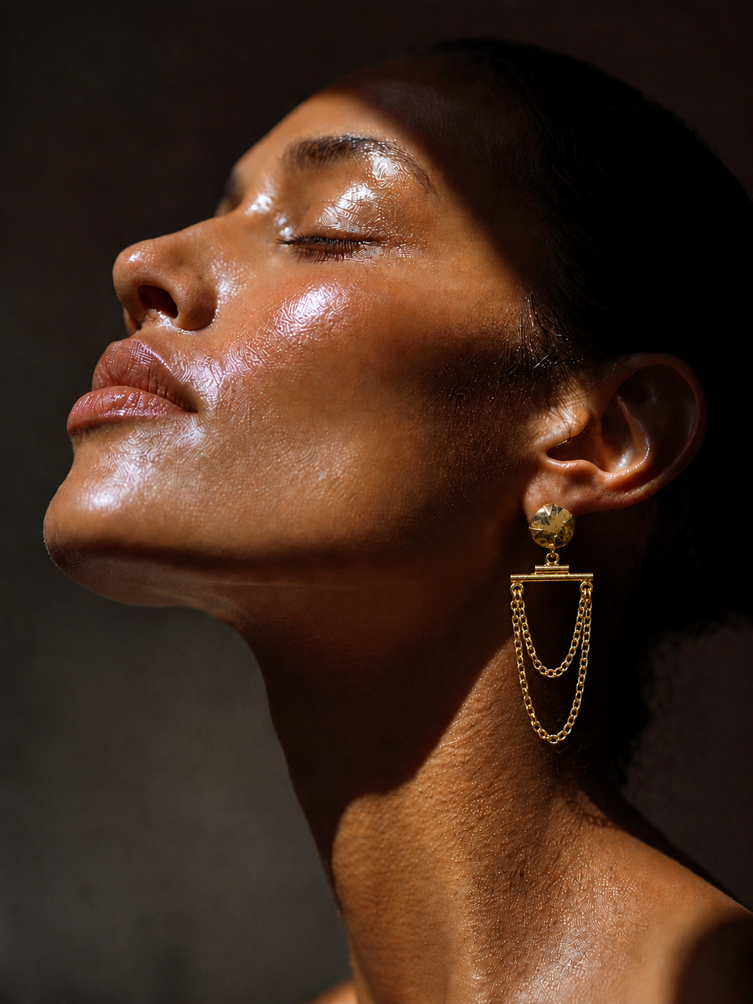 Stone & Double-Chain Drop Earrings | Artisan Brass Statement Jewelry | 18k Gold Plated