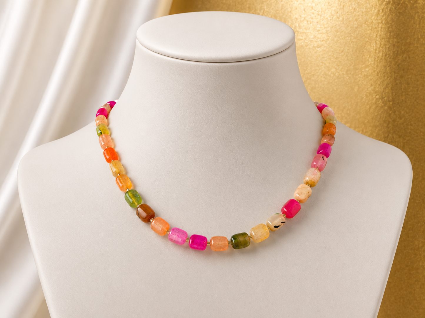 Vibrant Multi Gemstone Beaded Necklace 🌈 | Anti Tarnish