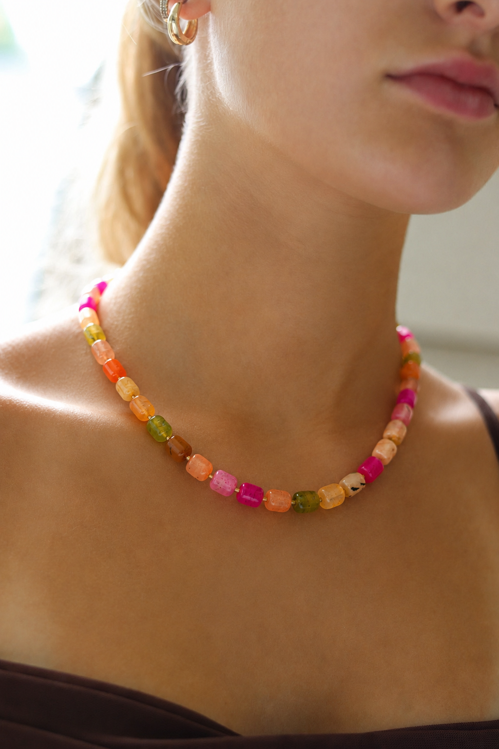 Vibrant Multi Gemstone Beaded Necklace 🌈 | Anti Tarnish