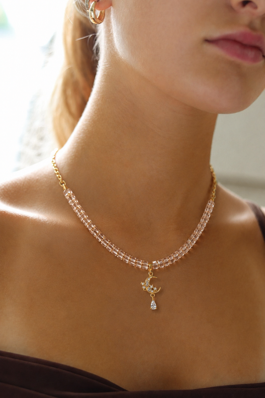 Lunar Shimmer Beaded Necklace 🌙✨ | Anti Tarnish