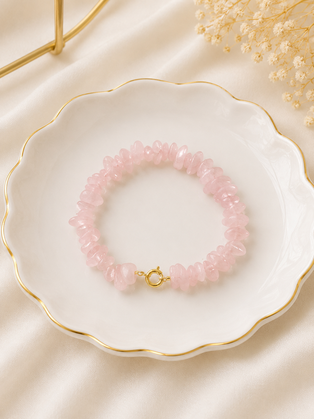 Rose Quartz Chip Bracelet | Anti Tarnish