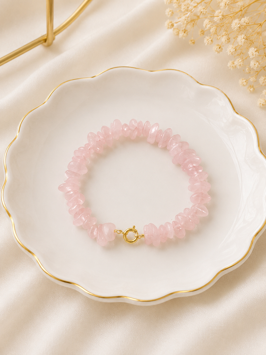 Rose Quartz Chip Bracelet | Anti Tarnish