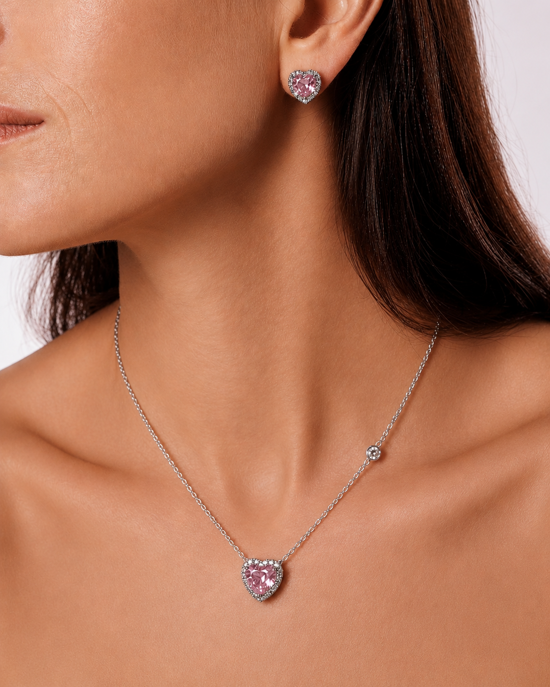 Romantic Pink Heart Jewelry Set | Delicate Sparkle