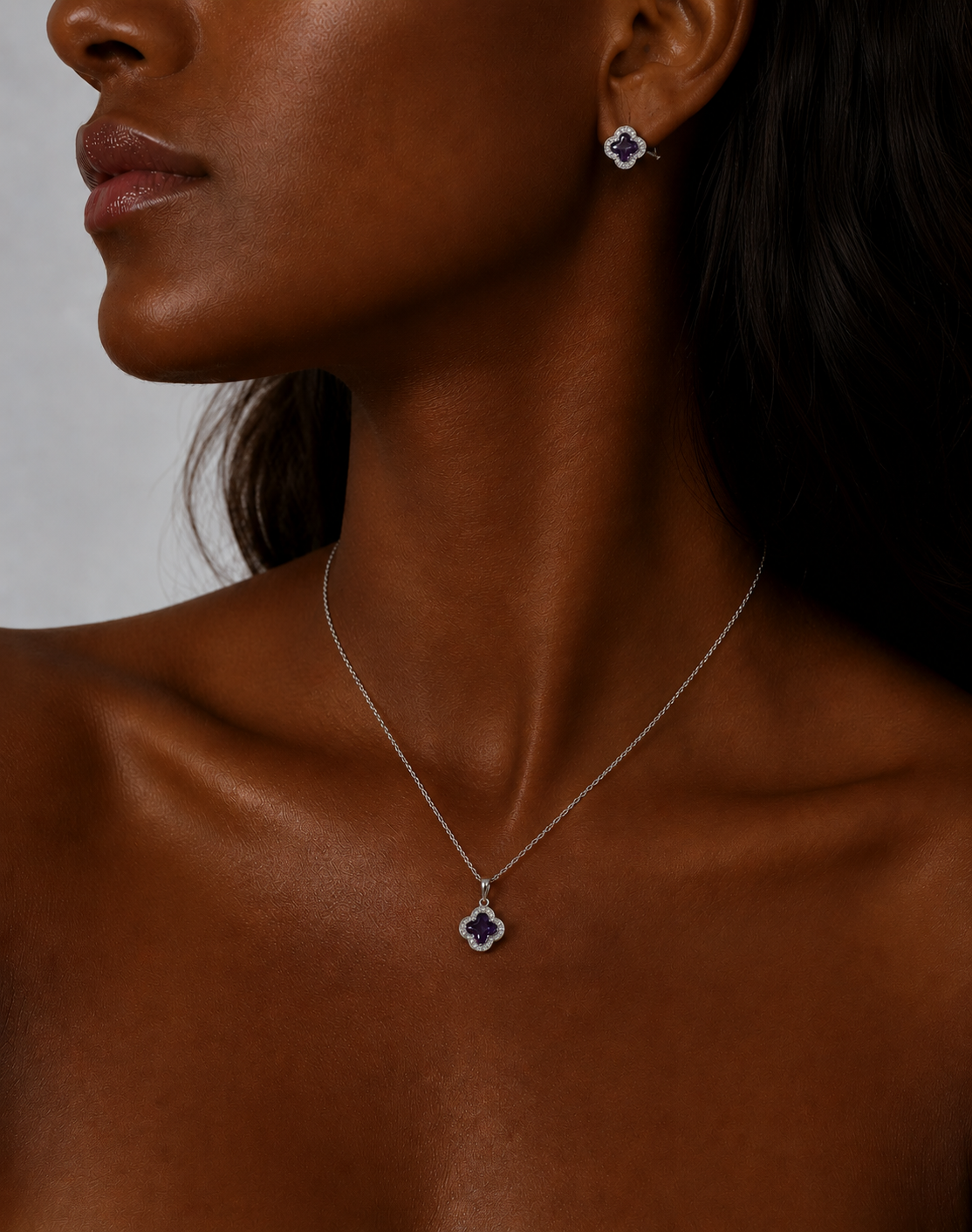 Amethyst Clover Jewelry Set | Elegant Floral Coordination