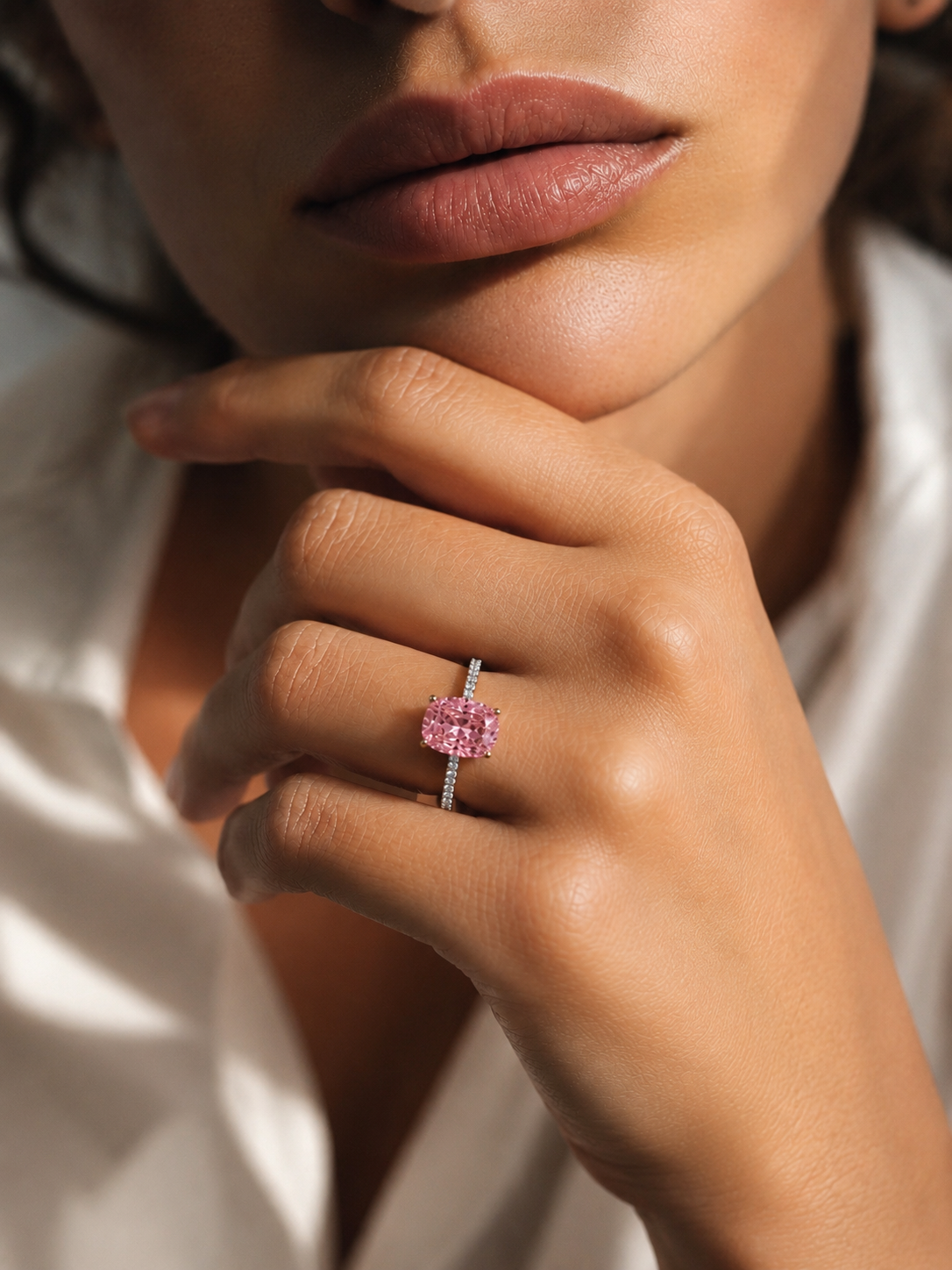 Cushion-Cut Pink Gemstone Solitaire Ring | Elegant Minimalist Statement