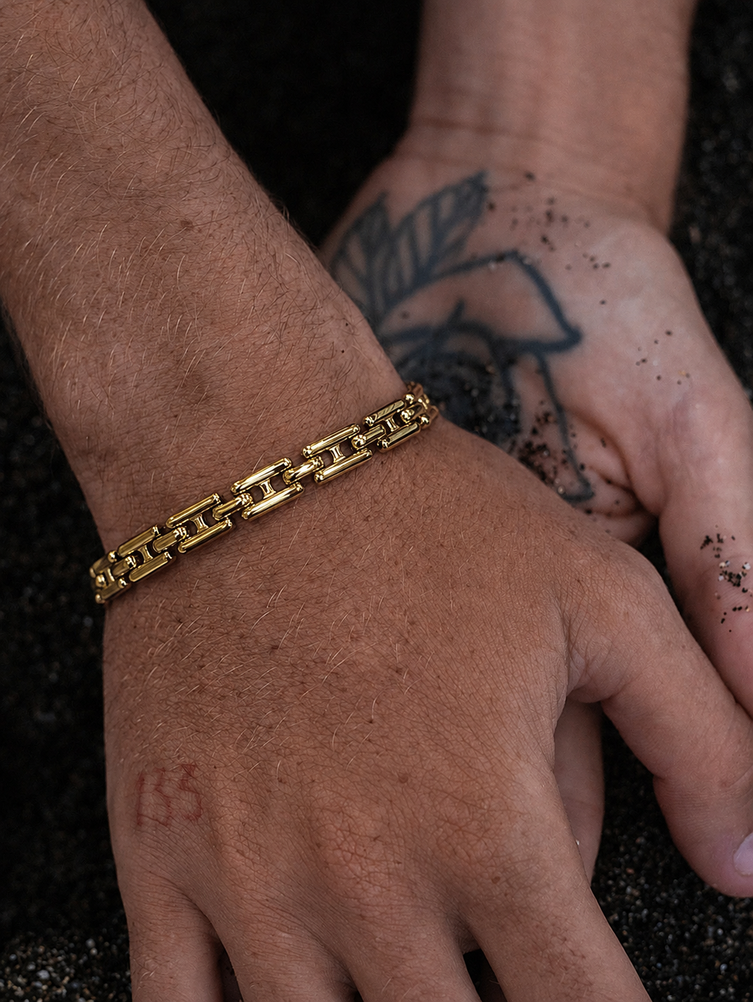 Men's Gold-Tone Architectural Link Bracelet | Modern Industrial Essential
