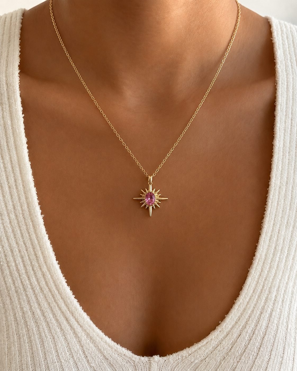 North Star Pink Gemstone Pendant Necklace | Radiant & Symbolic Jewelry