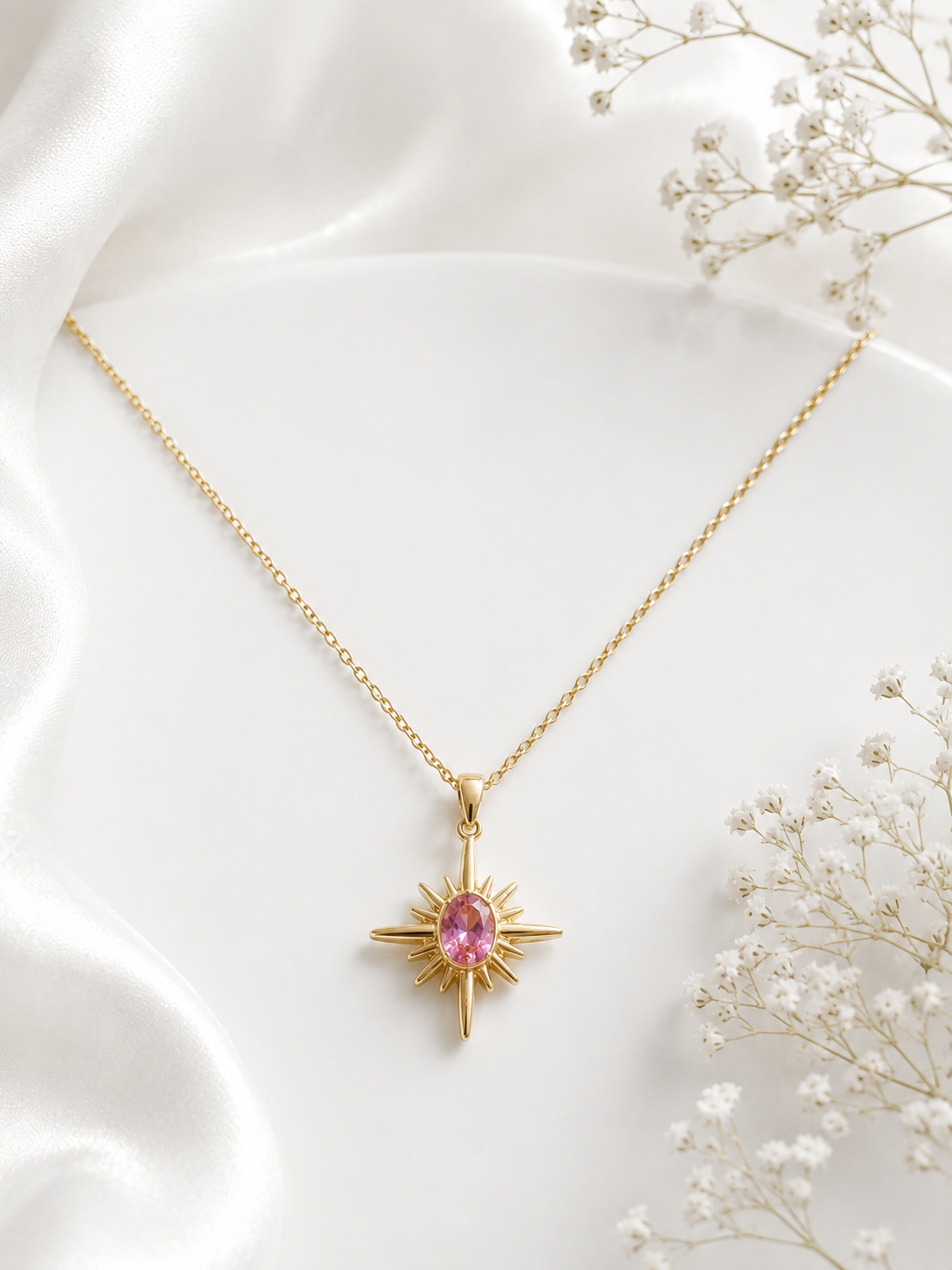 North Star Pink Gemstone Pendant Necklace | Radiant & Symbolic Jewelry