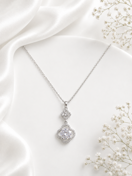 Clover-Inspired Drop Pendant Necklace | Elegant Floral Statement