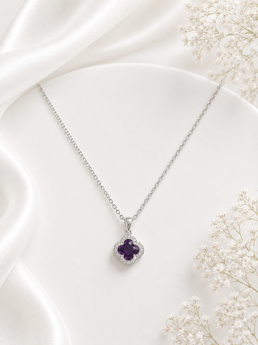 Amethyst Clover Pendant Necklace | Elegant Floral Statement