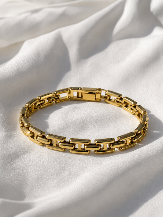 Men's Gold-Tone Architectural Link Bracelet | Modern Industrial Essential