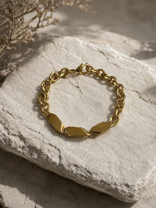 Geometric Gold-Tone Link Bracelet | Architectural Statement Jewelry