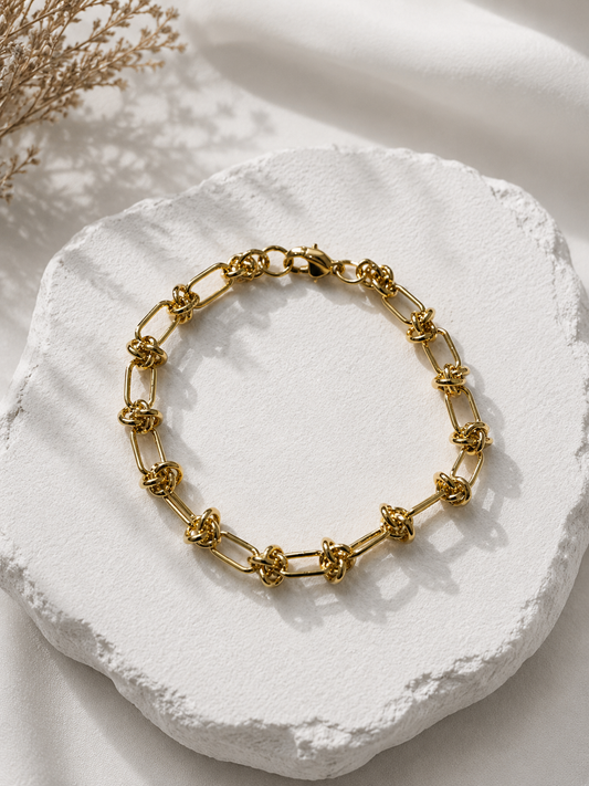 Gold-Tone Knotted Link Bracelet | Artistic Statement Jewelry