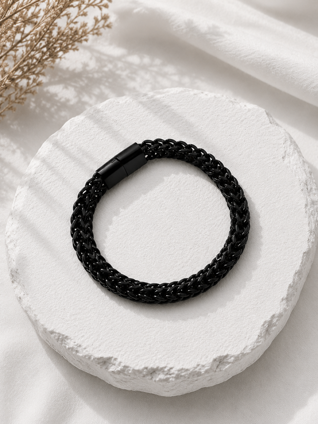 Men's Matte Black Braided Chain Bracelet | Industrial Minimalist Essential