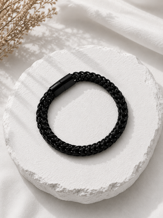 Men's Matte Black Braided Chain Bracelet | Industrial Minimalist Essential