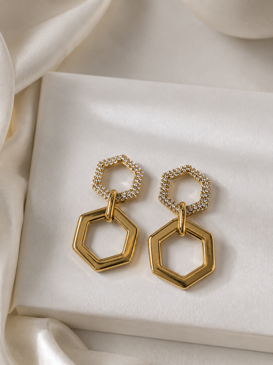 Nexus Geometric Pavé Drop Earrings